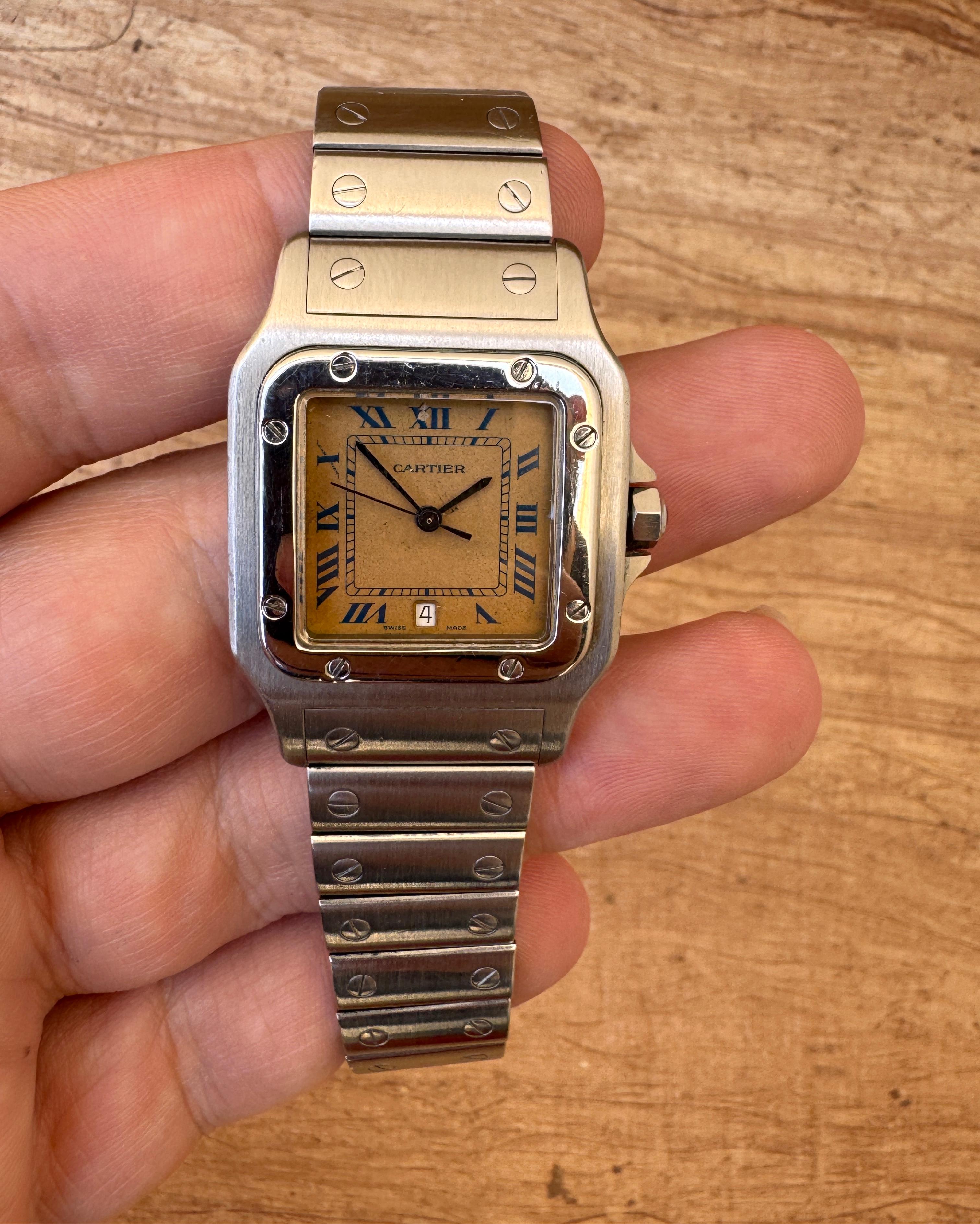 Cartier Santos 987901 Galbée Rare Dial Stainless Steel 29mm Watch In Original B For Sale 1