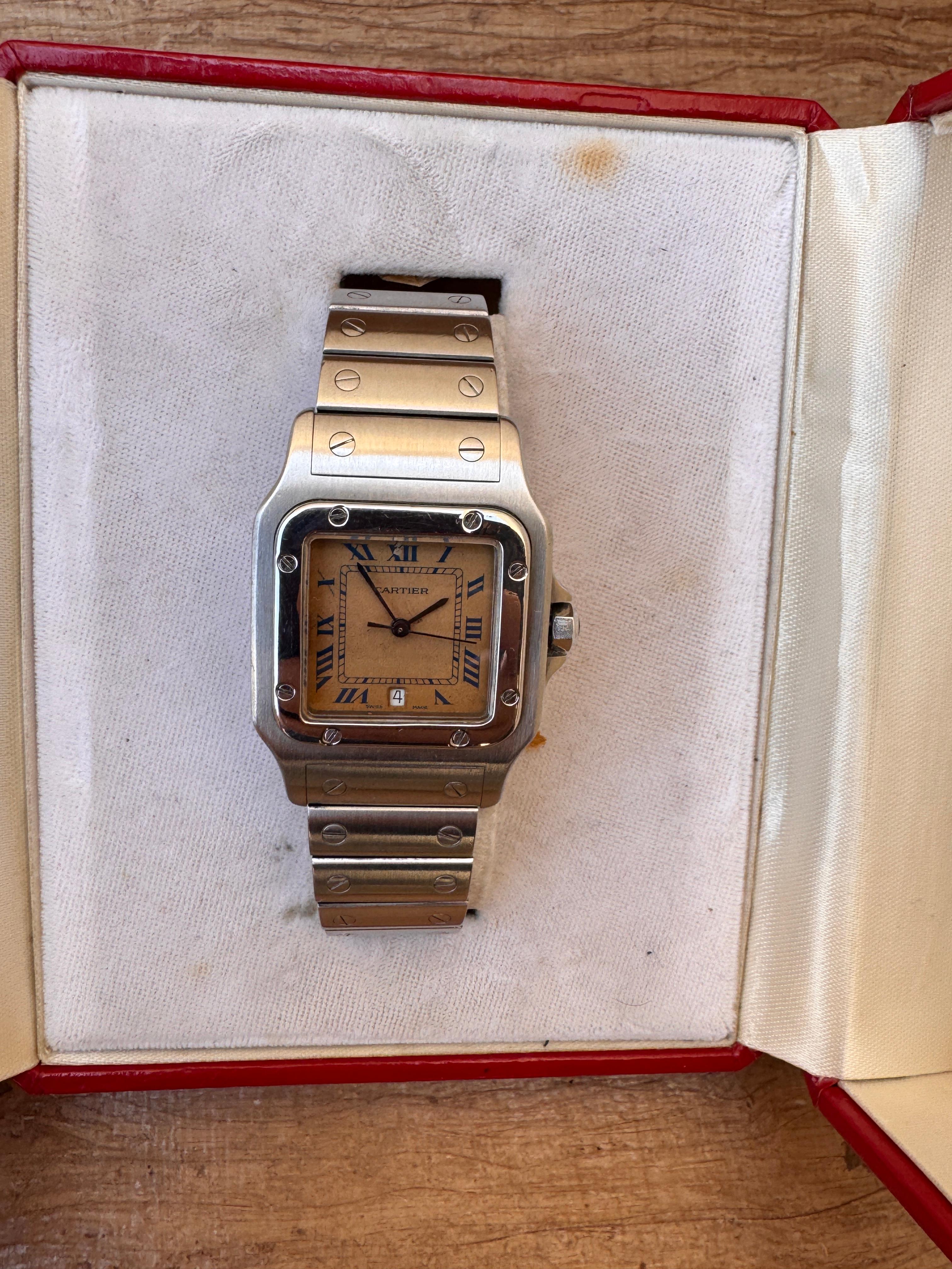 Cartier Santos 987901 Galbée Rare Dial Stainless Steel 29mm Watch In Original B For Sale 2