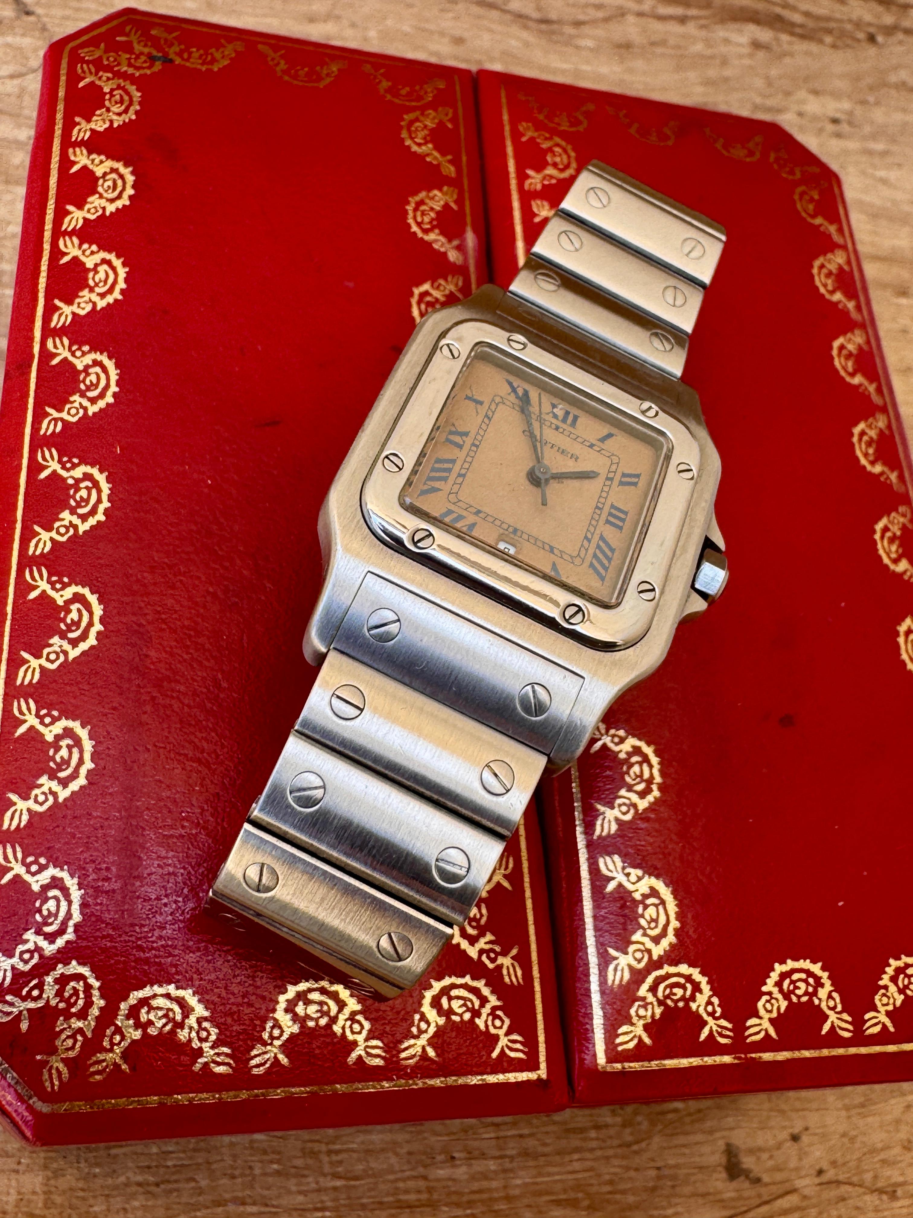 Cartier Santos 987901 Galbée Rare Dial Stainless Steel 29mm Watch In Original B For Sale 4