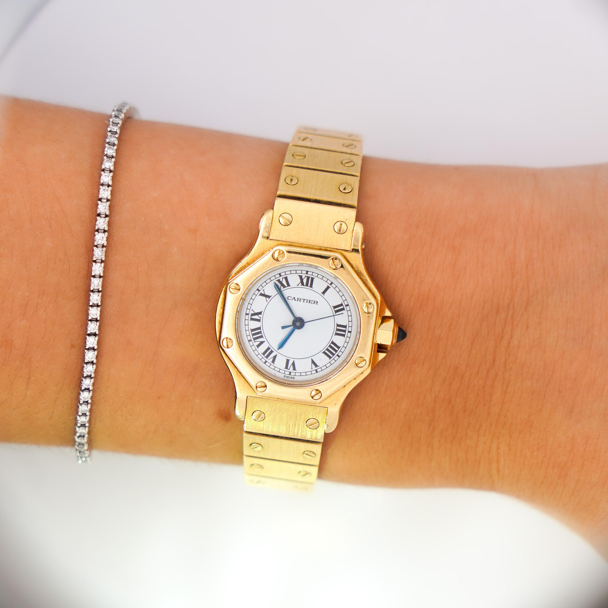 Contemporain Montre Femme Cartier Santos Automatic Or 18K Cadran 25mm 60045 en vente