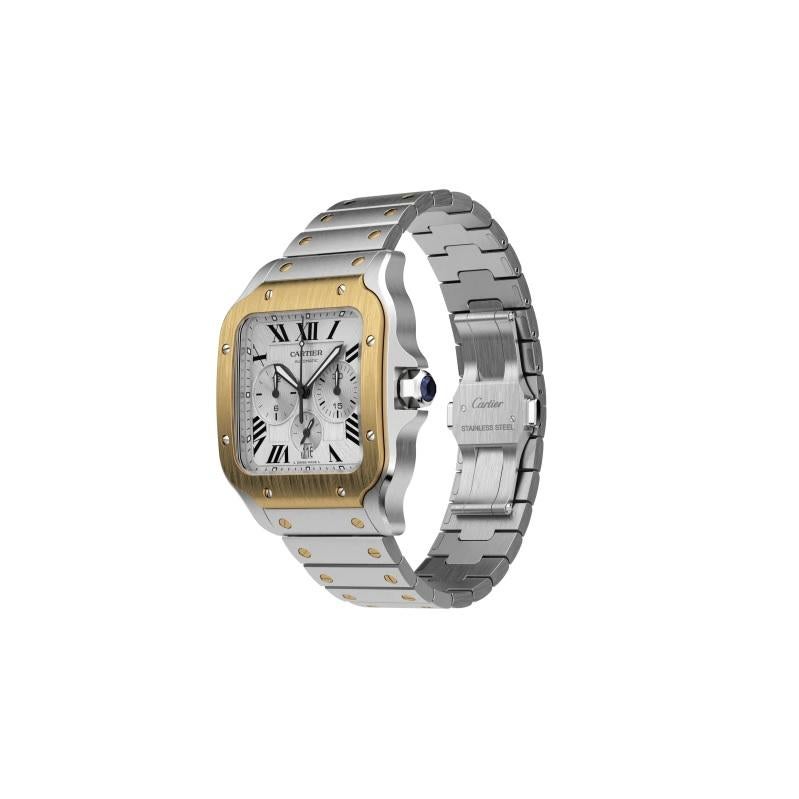 Cartier Santos Automatic Chronograph Yellow Gold & Steel Watch W2SA0008 For Sale 1