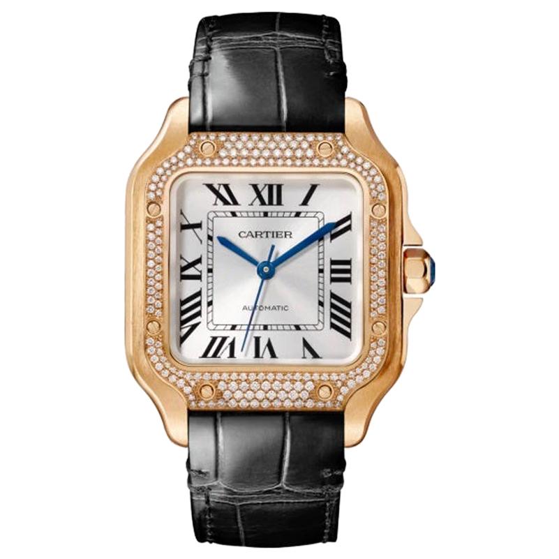 Cartier Santos Automatic Medium Model Pink Gold & Diamonds Watch WJSA0007