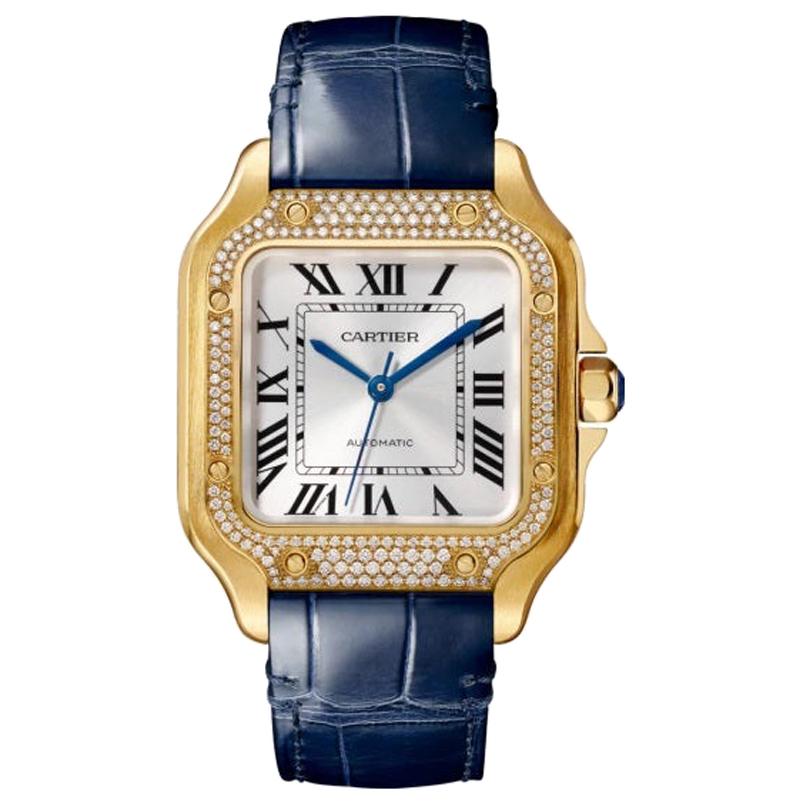 Cartier Santos Automatic Medium Model Yellow Gold & Diamonds Watch WJSA0008