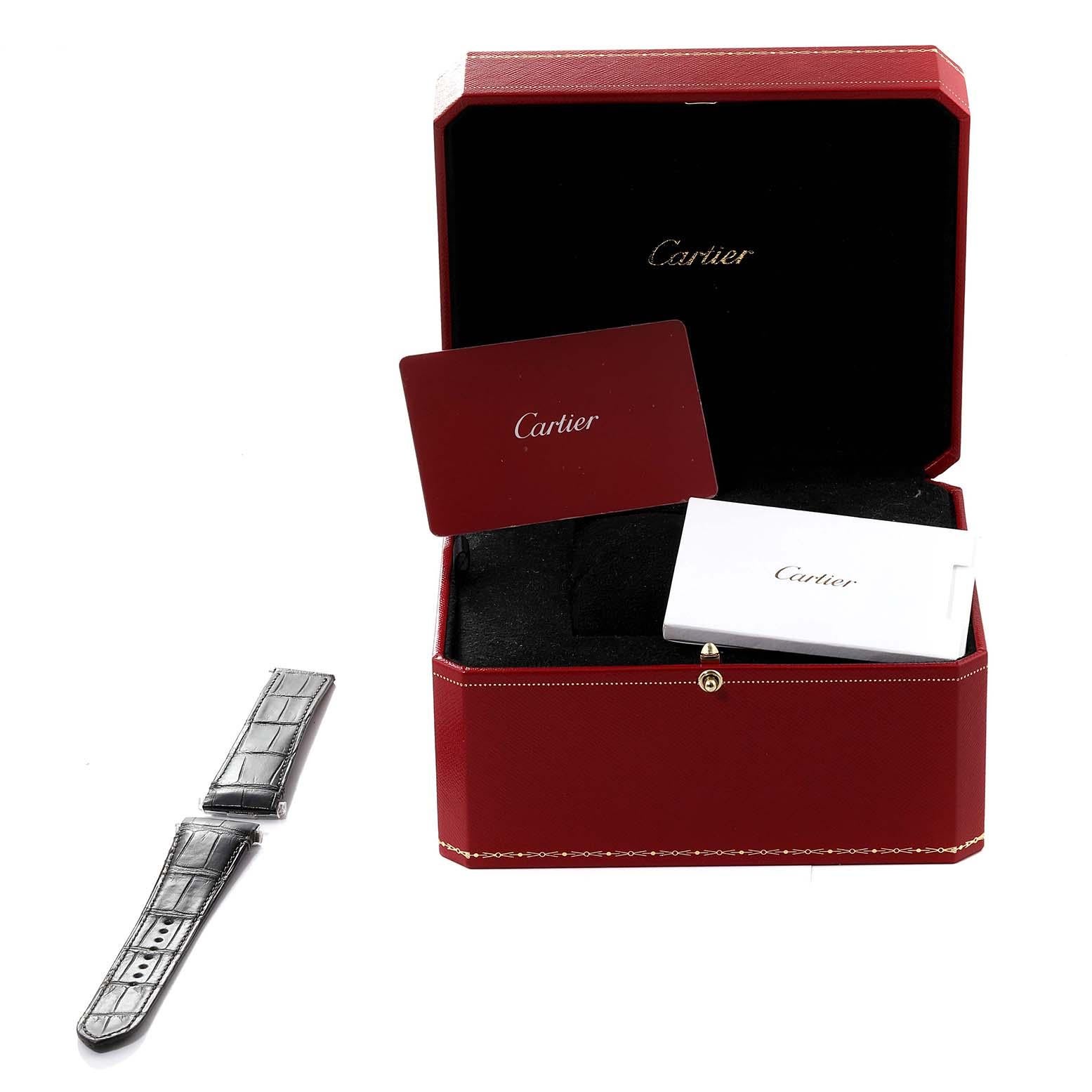 Cartier Santos Black Dial Rubber Strap Steel Mens Watch WSSA0039 Box Card For Sale 1