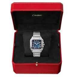 Cartier Santos Blue Dial Large Stainless Steel Watch WSSA0030