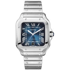 Cartier Santos Blue Dial Large Stainless Steel Watch WSSA0030