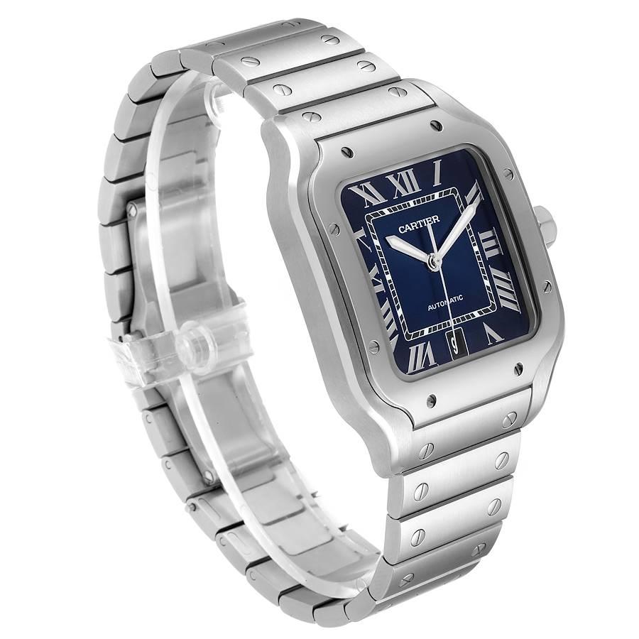 Cartier Santos Blue Dial Stainless Steel Mens Watch WSSA0030 Unworn In Excellent Condition For Sale In Atlanta, GA