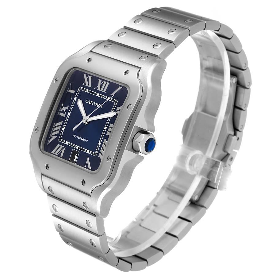 Men's Cartier Santos Blue Dial Stainless Steel Mens Watch WSSA0030 Unworn For Sale