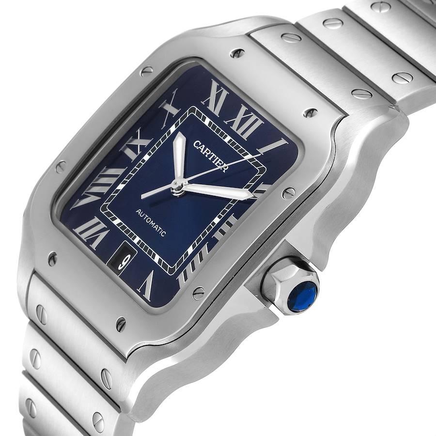 Cartier Santos Blue Dial Stainless Steel Mens Watch WSSA0030 Unworn For Sale 1