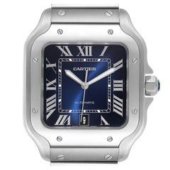 Cartier Santos Blue Dial Stainless Steel Mens Watch WSSA0030 Unworn