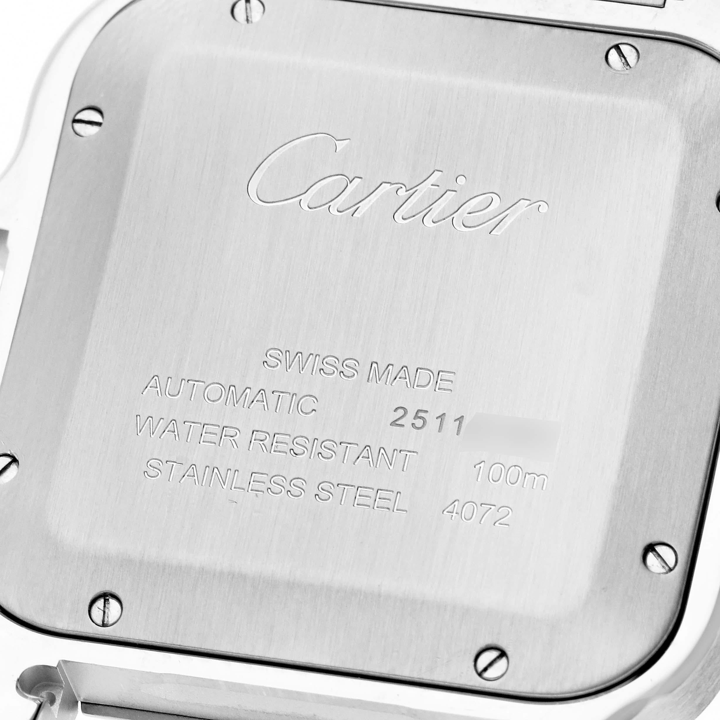 Cartier Santos Blue Dial Steel Mens Watch WSSA0030 Box Card In Excellent Condition In Atlanta, GA