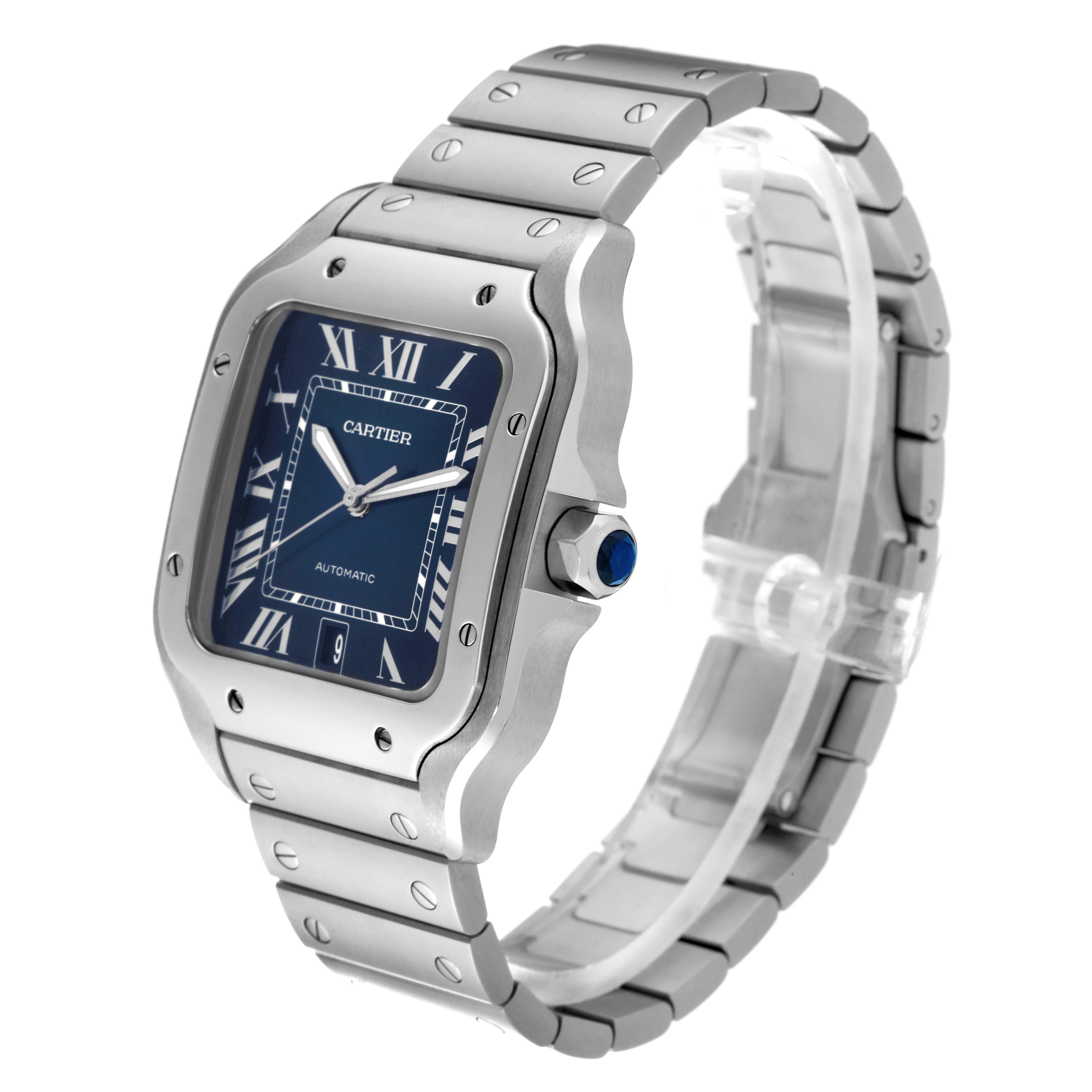 Cartier Santos Blue Dial Steel Mens Watch WSSA0030 Box Card 1