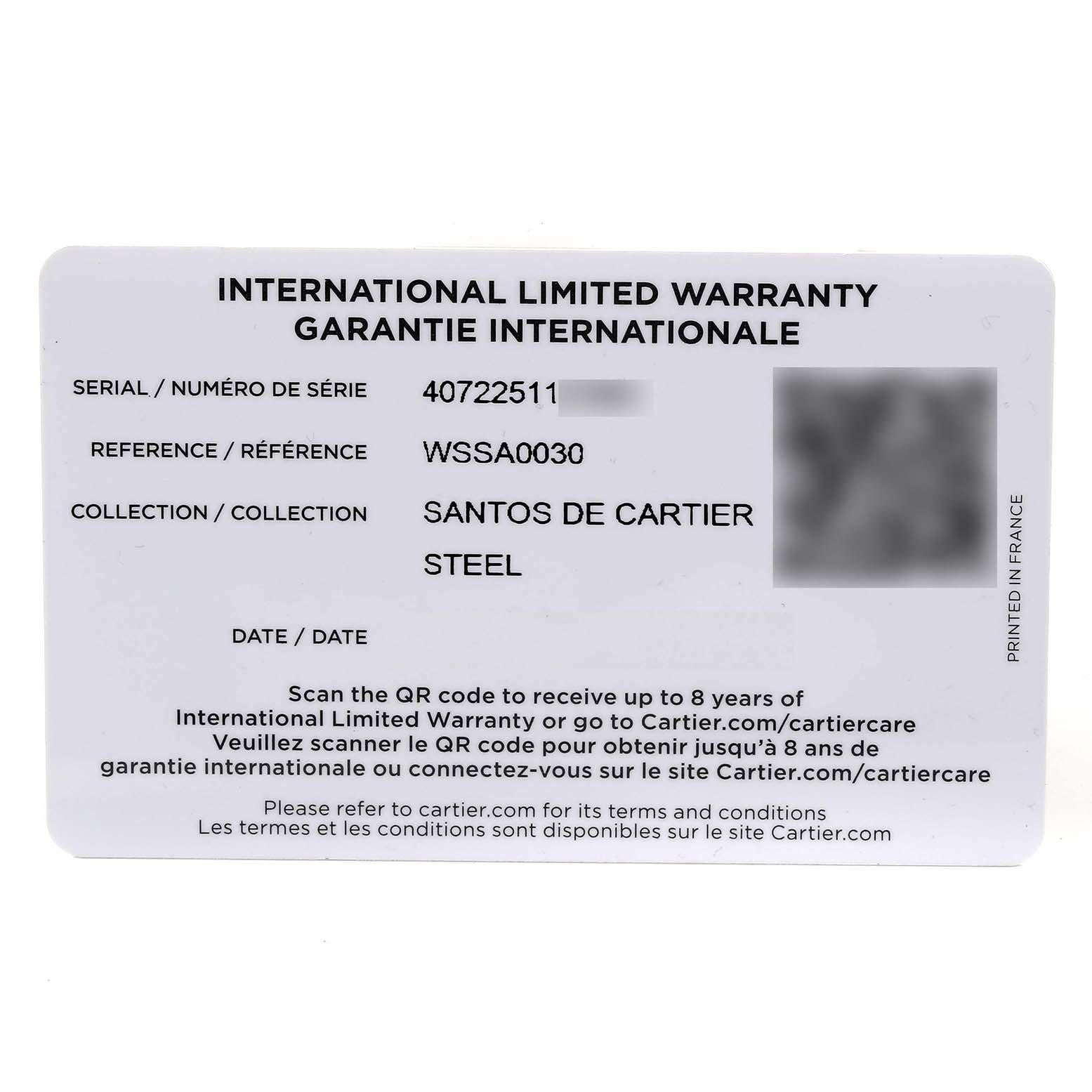 Cartier Santos Blue Dial Steel Mens Watch WSSA0030 Box Card 2