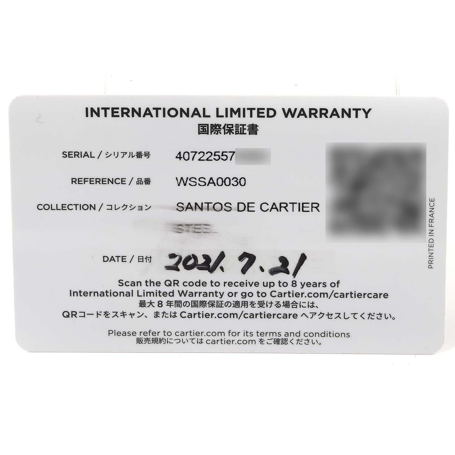 Cartier Santos Blue Dial Steel Mens Watch WSSA0030 Box Card 3