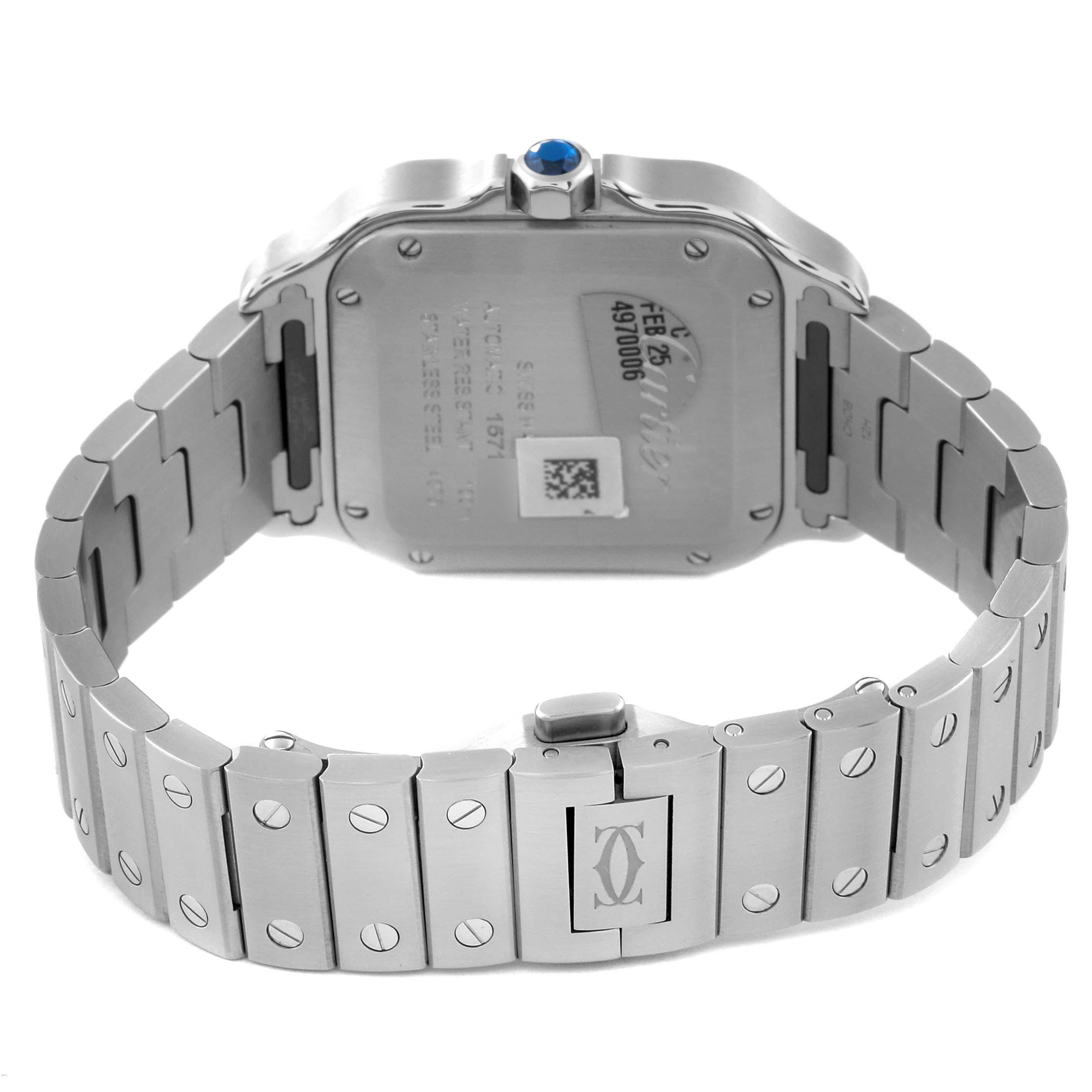 Cartier Santos Blue Dial Steel Mens Watch WSSA0063 Box Card For Sale 3