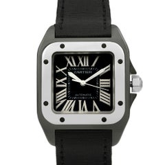 Cartier Santos Carbon Coated Black Dial Automatic Ladies Watch REF 2878