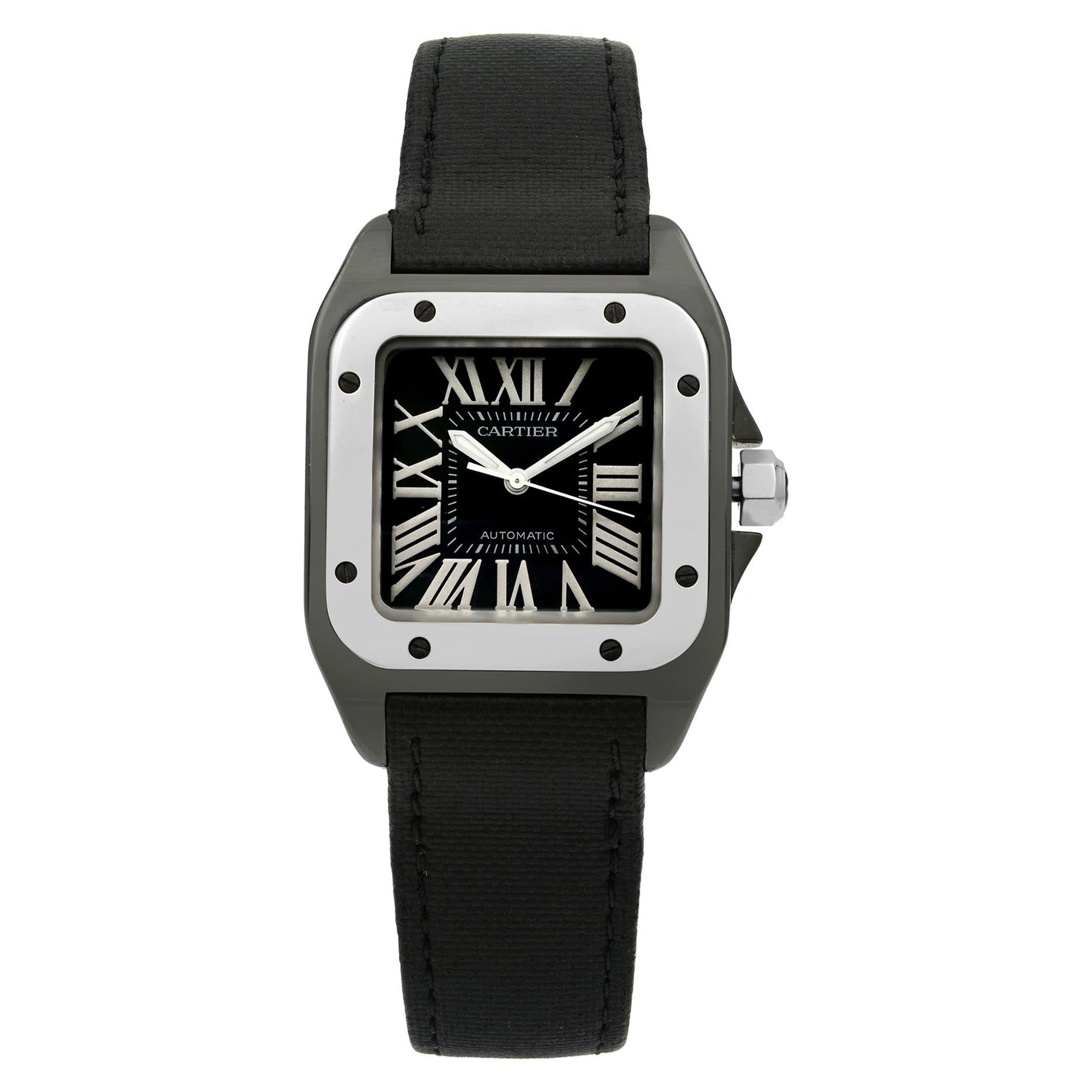 Cartier Santos Carbon Coated Black Dial Automatic Ladies Watch REF 2878