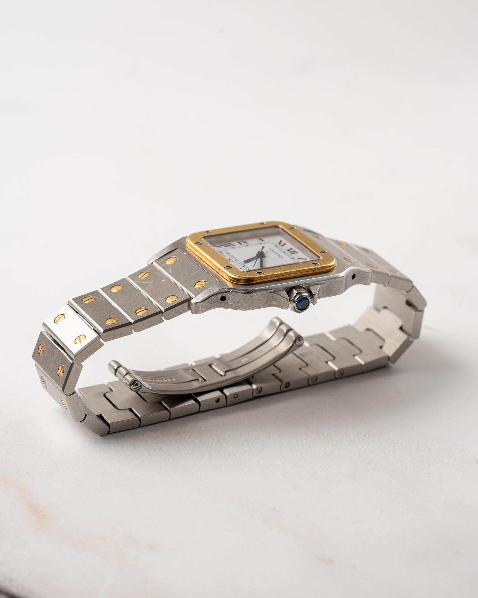 Cartier Santos Carree 2961 LM Weißes Zifferblatt YG/SS 1980er Jahre im Angebot 7