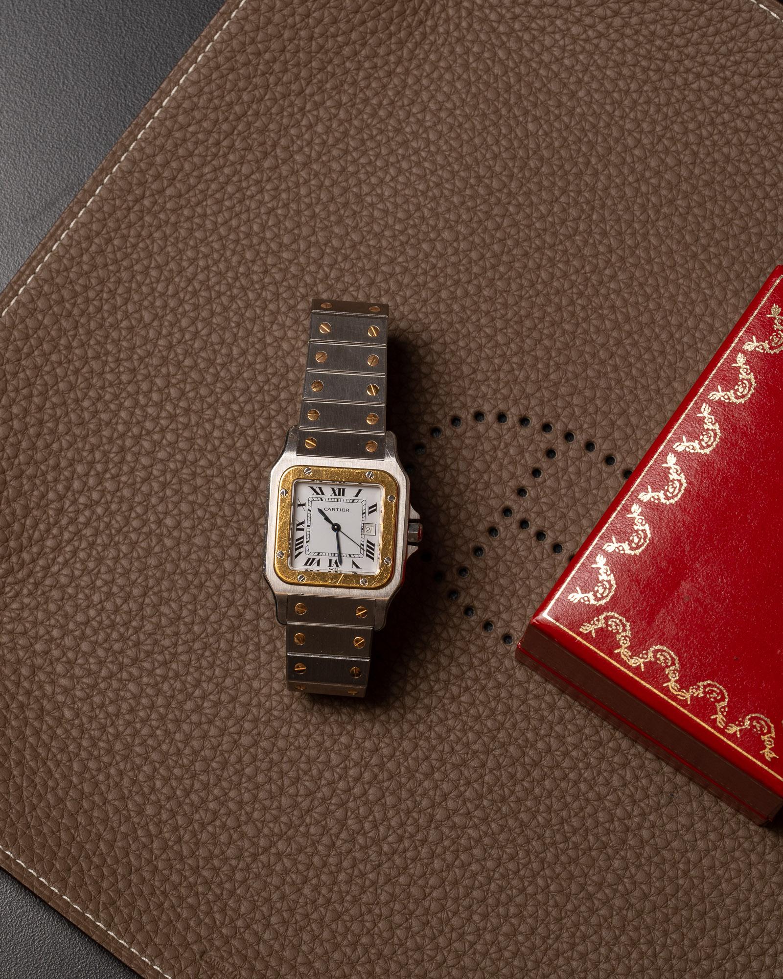 Cartier Santos Carree 2961 LM Weißes Zifferblatt YG/SS 1980er Jahre im Zustand „Gut“ im Angebot in SYDNEY, AU