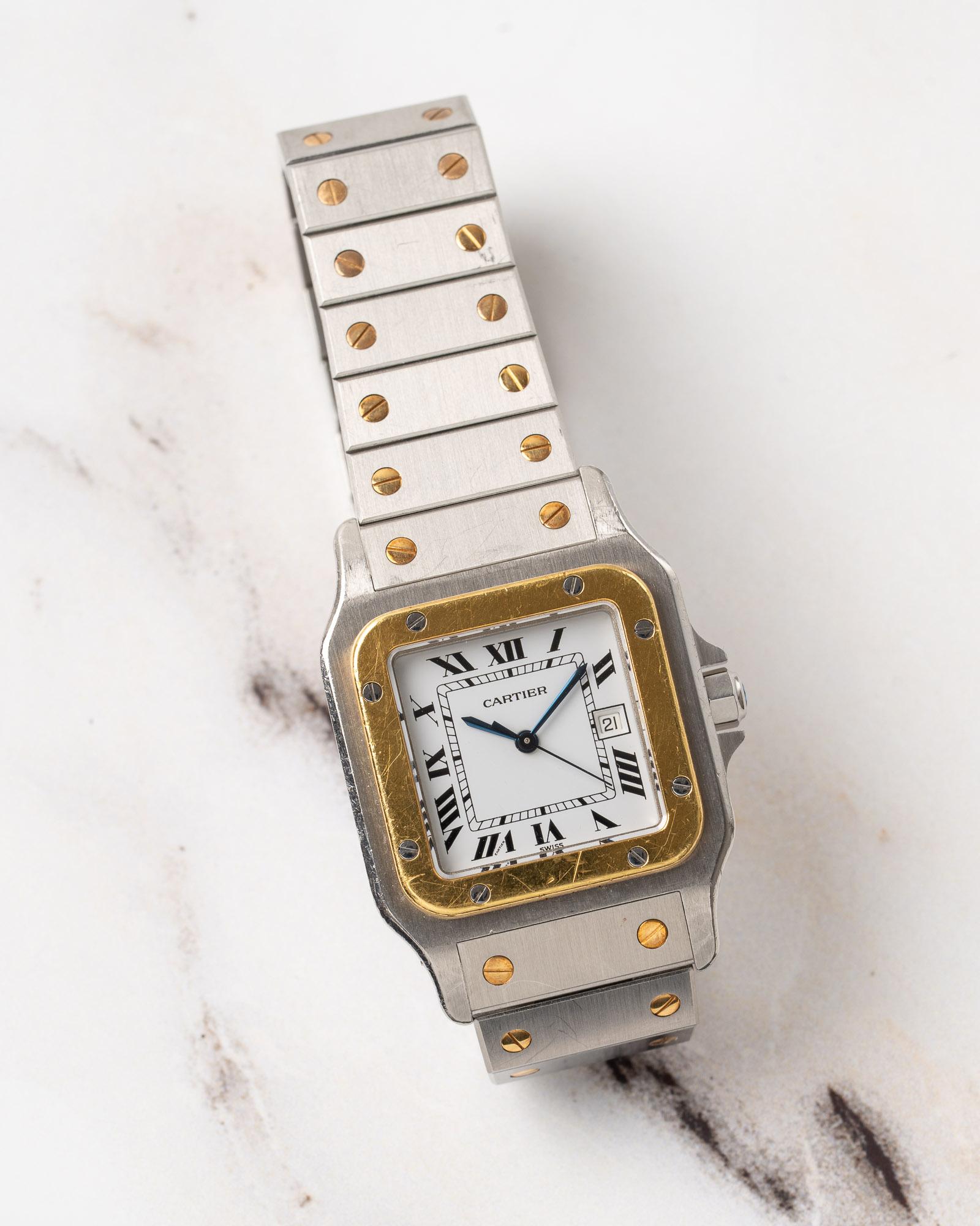 Cartier Santos Carree 2961 LM Weißes Zifferblatt YG/SS 1980er Jahre im Angebot 1