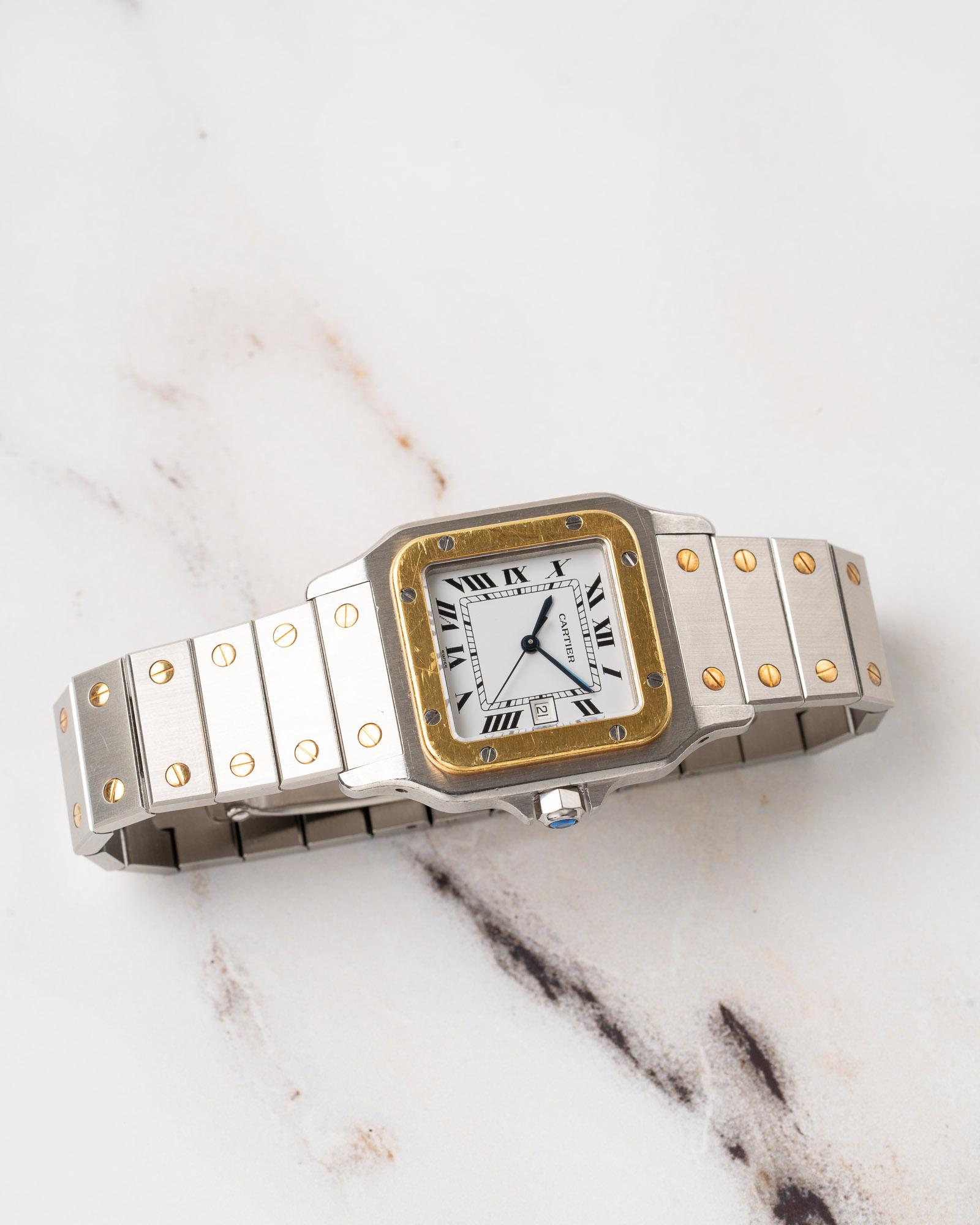 Cartier Santos Carree 2961 LM Weißes Zifferblatt YG/SS 1980er Jahre im Angebot 2