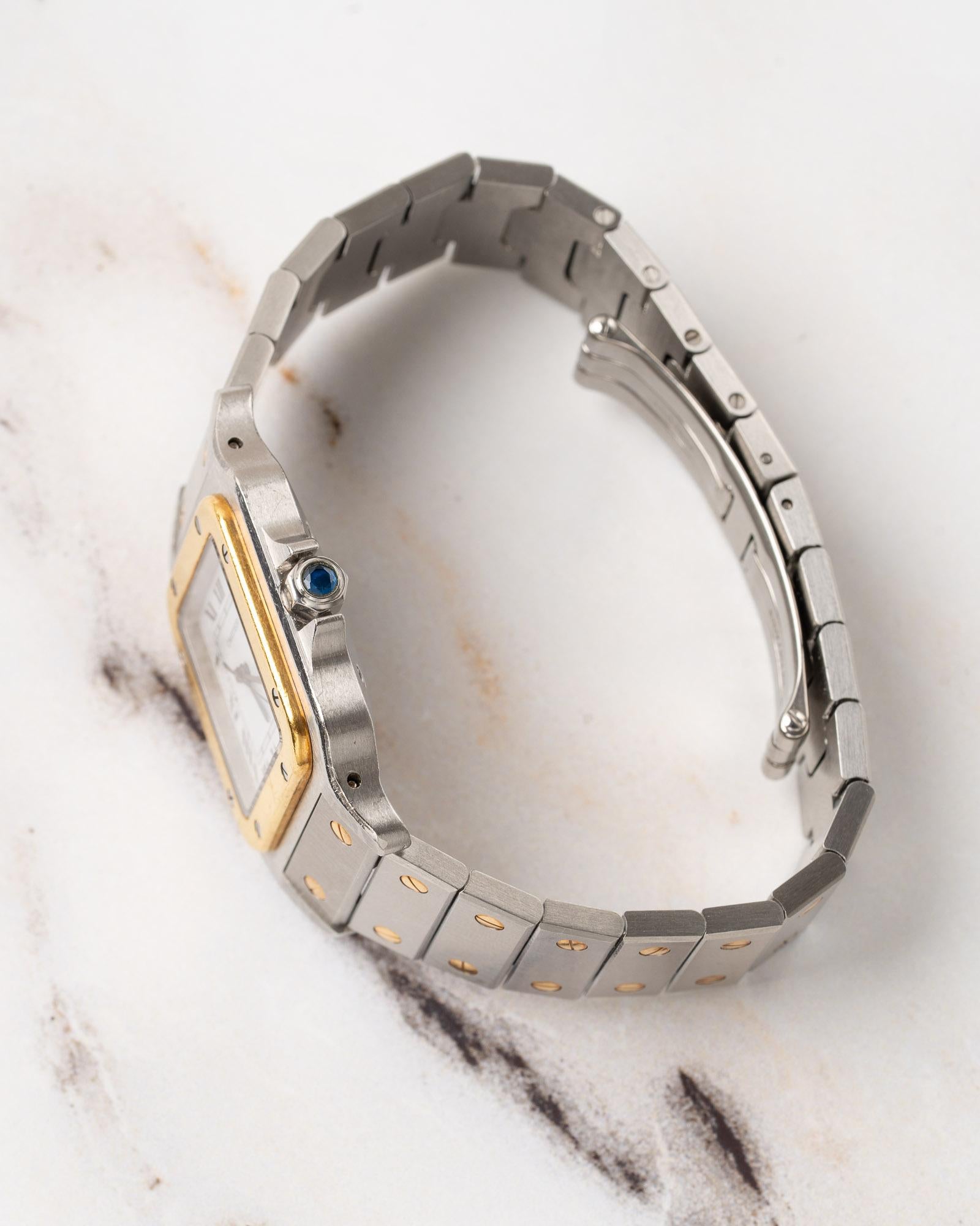 Cartier Santos Carree 2961 LM Weißes Zifferblatt YG/SS 1980er Jahre im Angebot 4