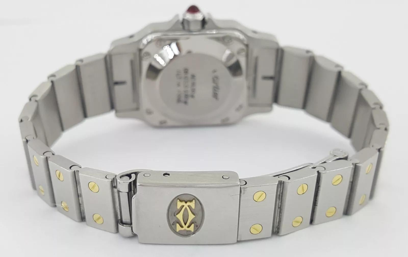 Cartier Santos Carrée Burgundy Dial 18K Yellow Gold & Stainless Steel Watch For Sale 1