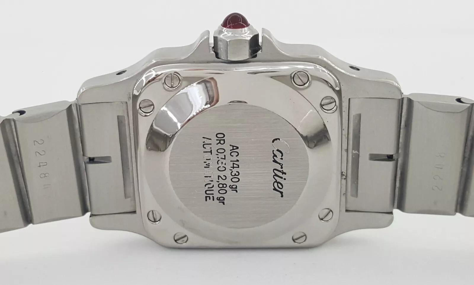 Cartier Santos Carrée Burgundy Dial 18K Yellow Gold & Stainless Steel Watch For Sale 2