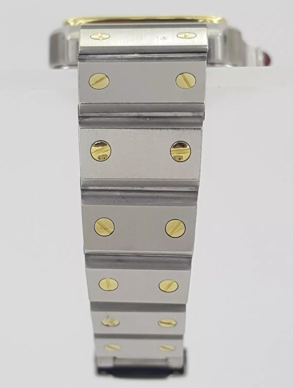 Cartier Santos Carrée Burgundy Dial 18K Yellow Gold & Stainless Steel Watch For Sale 3
