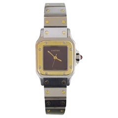 Montre Cartier Santos Carrée cadran bourgogne or jaune 18K et acier inoxydable