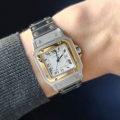 Cartier Santos Carree Date 2961 Large LM GM Automatic 18k Gold Steel Galbee