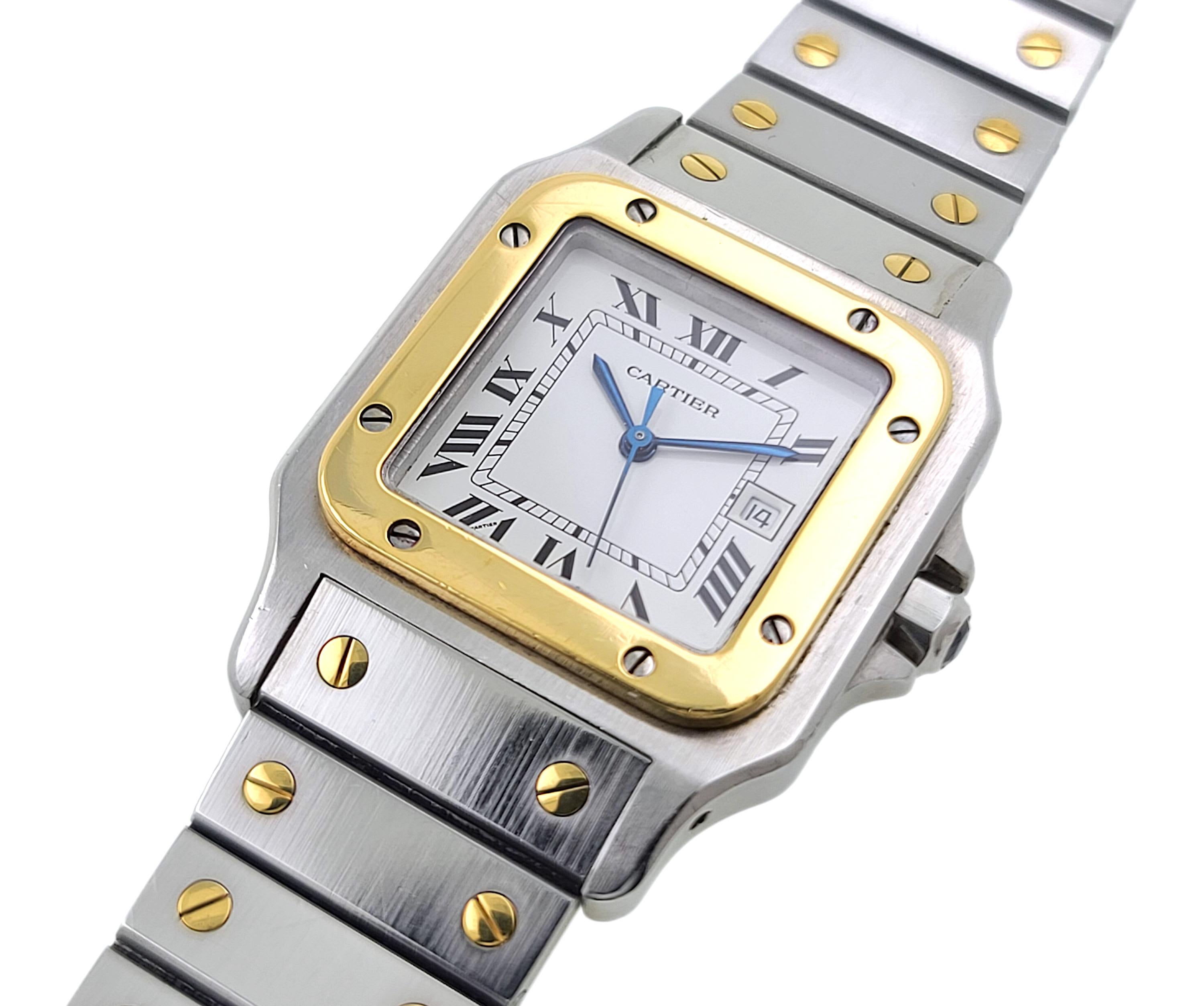 Cartier Santos Carree Date 2961 Large LM GM Automatic 18k Gold Steel Galbee In Excellent Condition In PARIS, FR