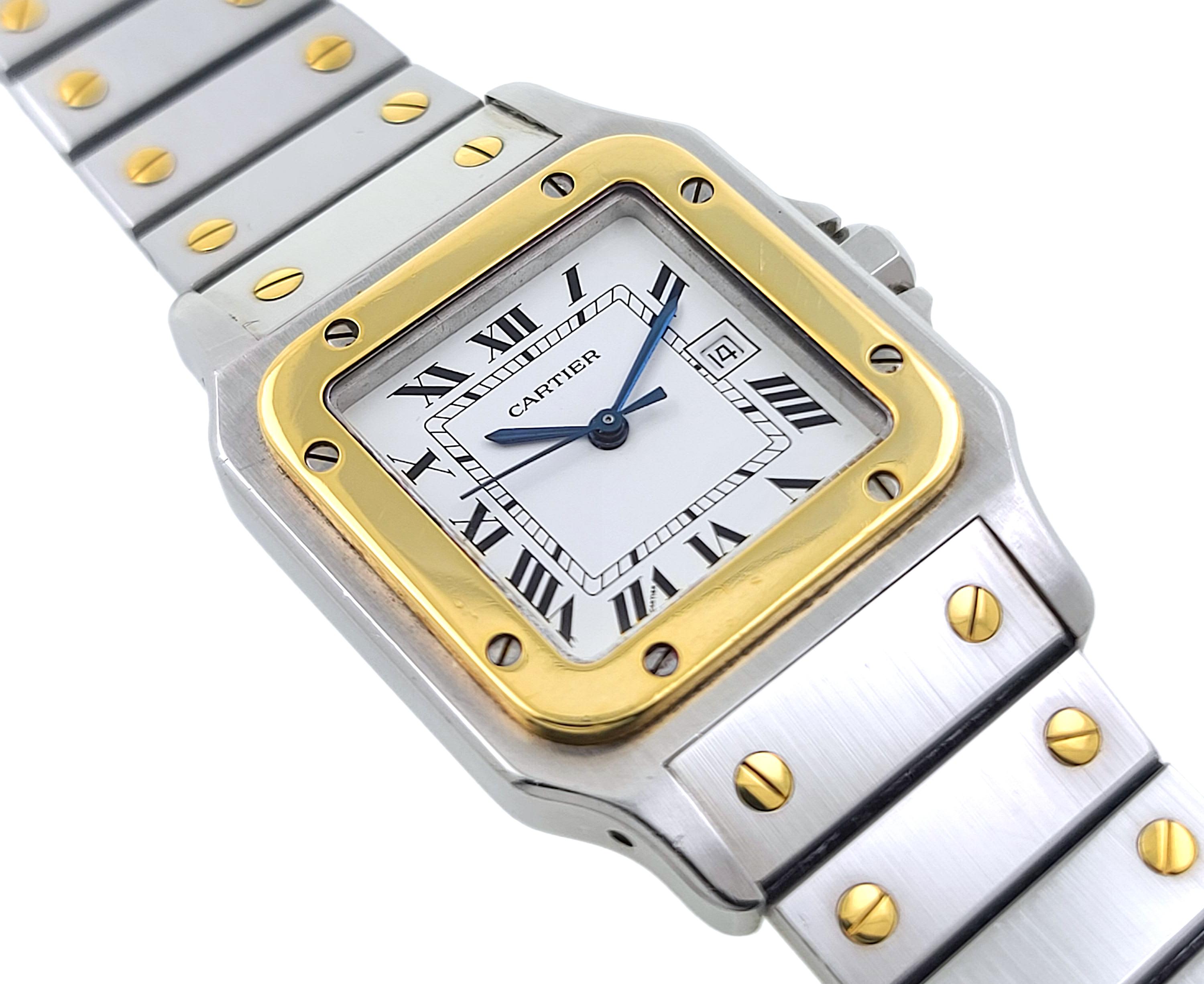 Women's or Men's Cartier Santos Carree Date 2961 Large LM GM Automatic 18k Gold Steel Galbee