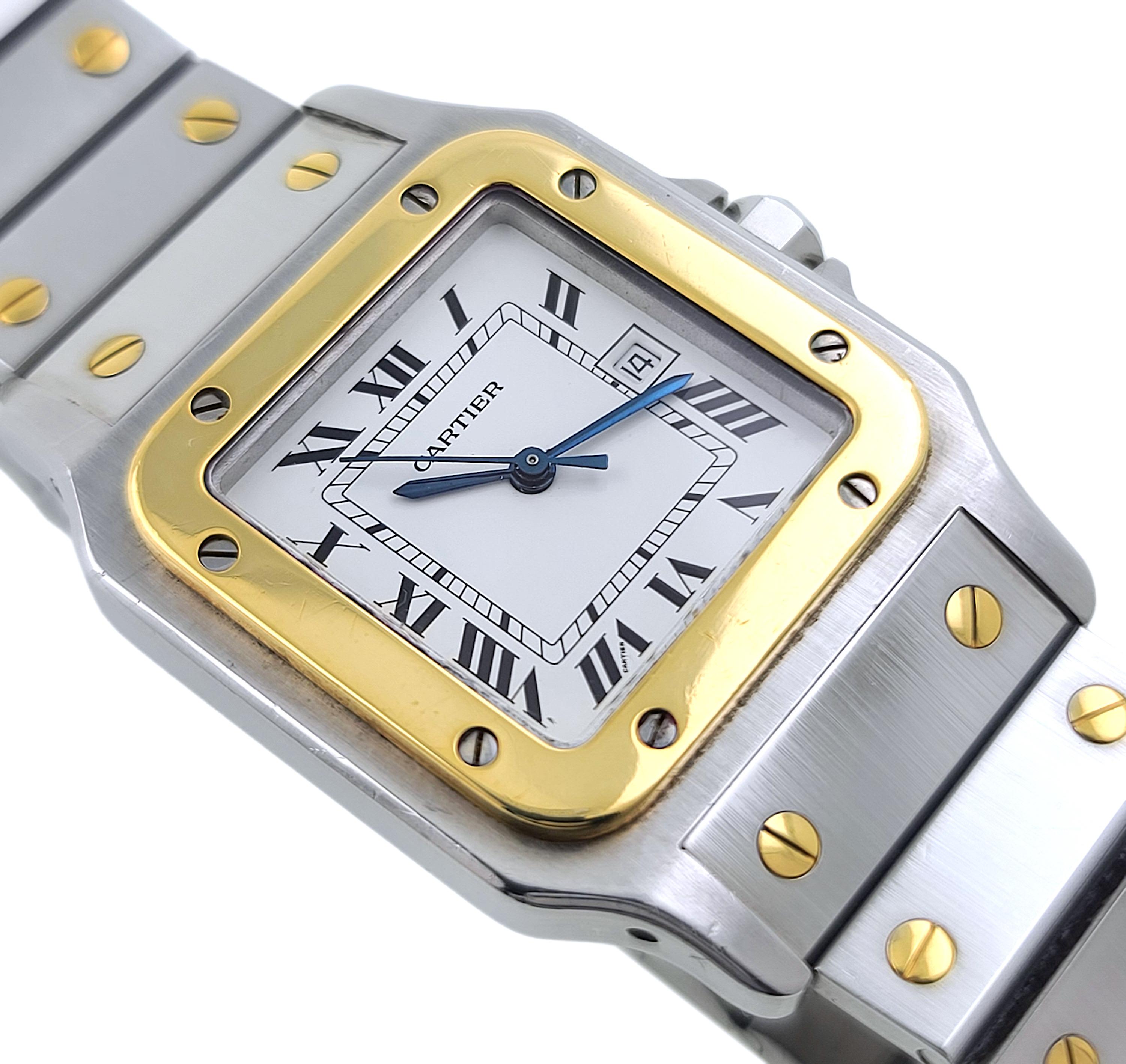 Cartier Santos Carree Date 2961 Large LM GM Automatic 18k Gold Steel Galbee 2