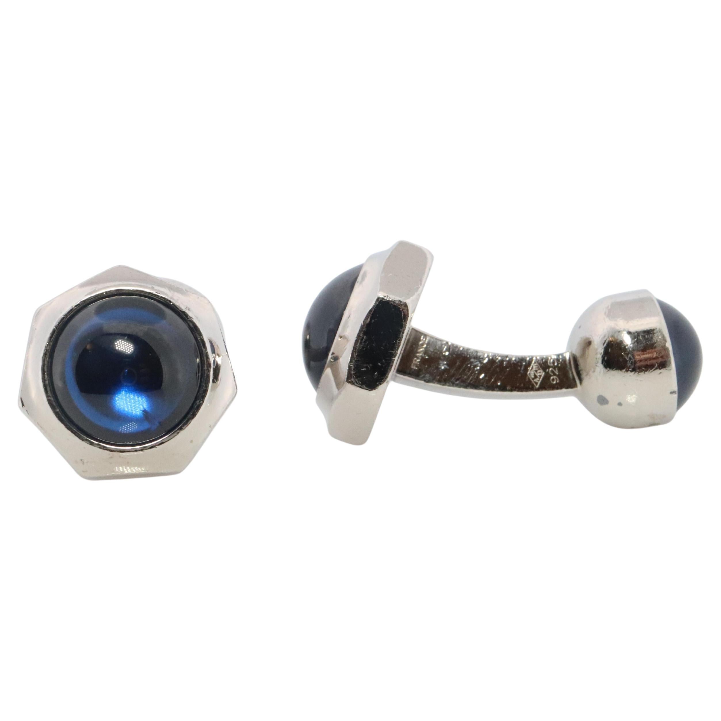 Cartier Santos Cufflinks Sterling Silver 925 Sapphire Cabochon Cartier Cufflinks