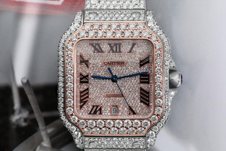 Cartier Santos Custom Diamond Stainless Steel and Rose Gold Watch ...