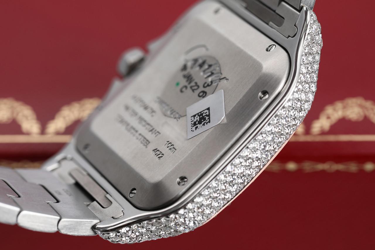 Taille ronde Montre Cartier Santos personnalisée en acier inoxydable et or rose avec diamants WSSA0018  en vente
