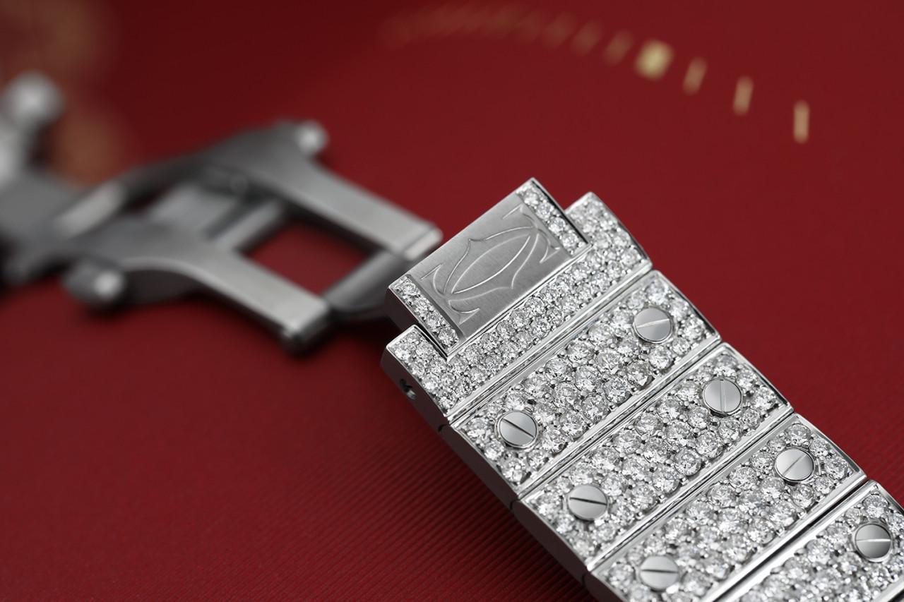 Montre Cartier Santos personnalisée en acier inoxydable et or jaune avec diamants WSSA0018 Neuf - En vente à New York, NY