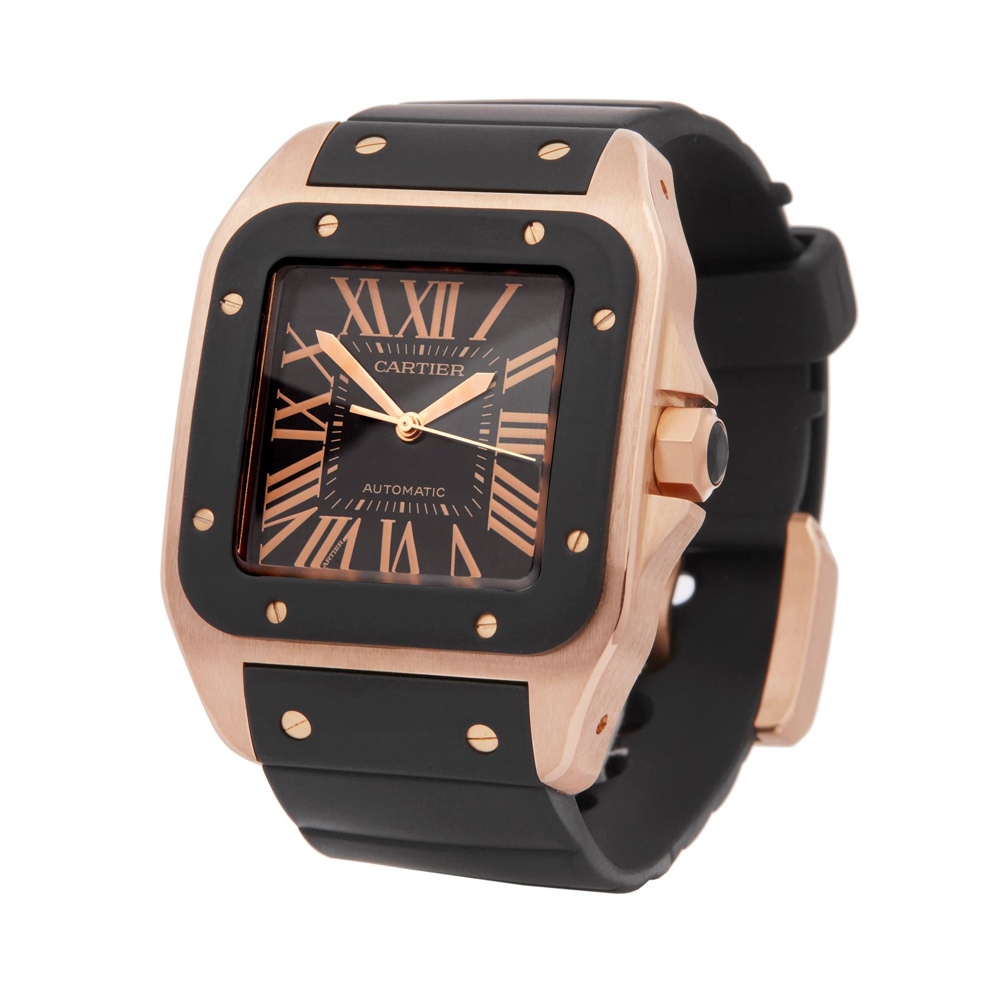 Reference: W6020
Manufacturer: Cartier
Model: Santos de Cartier
Model Reference: W20124U2 or 2792
Age: 1st October 2008
Gender: Men's
Box and Papers: Box, Manuals, Guarantee, Service Pouch and Service Guarantee dated 12th April 2019
Dial: Black
