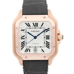 Cartier Santos de Cartier 18k Rose Gold Silver Dial Mens Watch WGSA0019