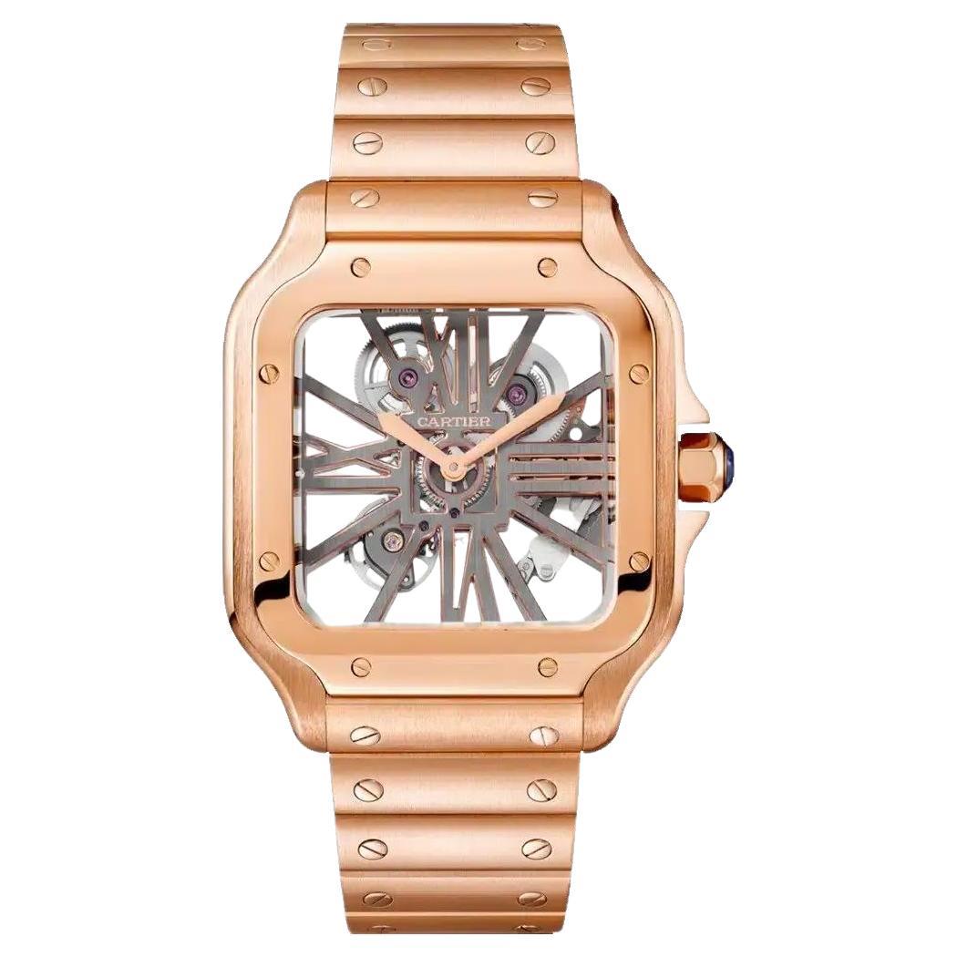Cartier Santos De Cartier 18k Rose Gold Skeleton Dial Watch Whsa0008