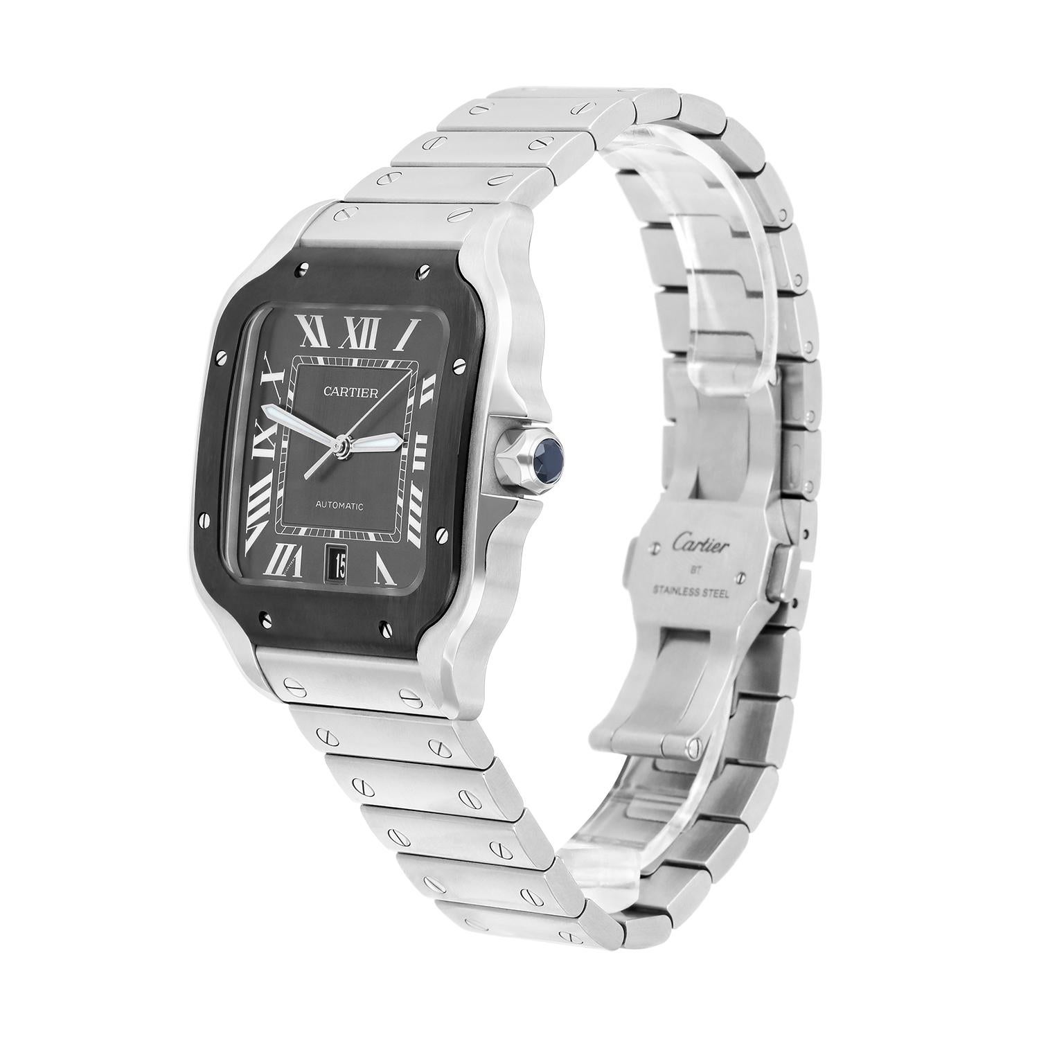 Women's or Men's Cartier Santos de Cartier Automatic Steel Grey Dial Mens Bracelet Watch WSSA0037