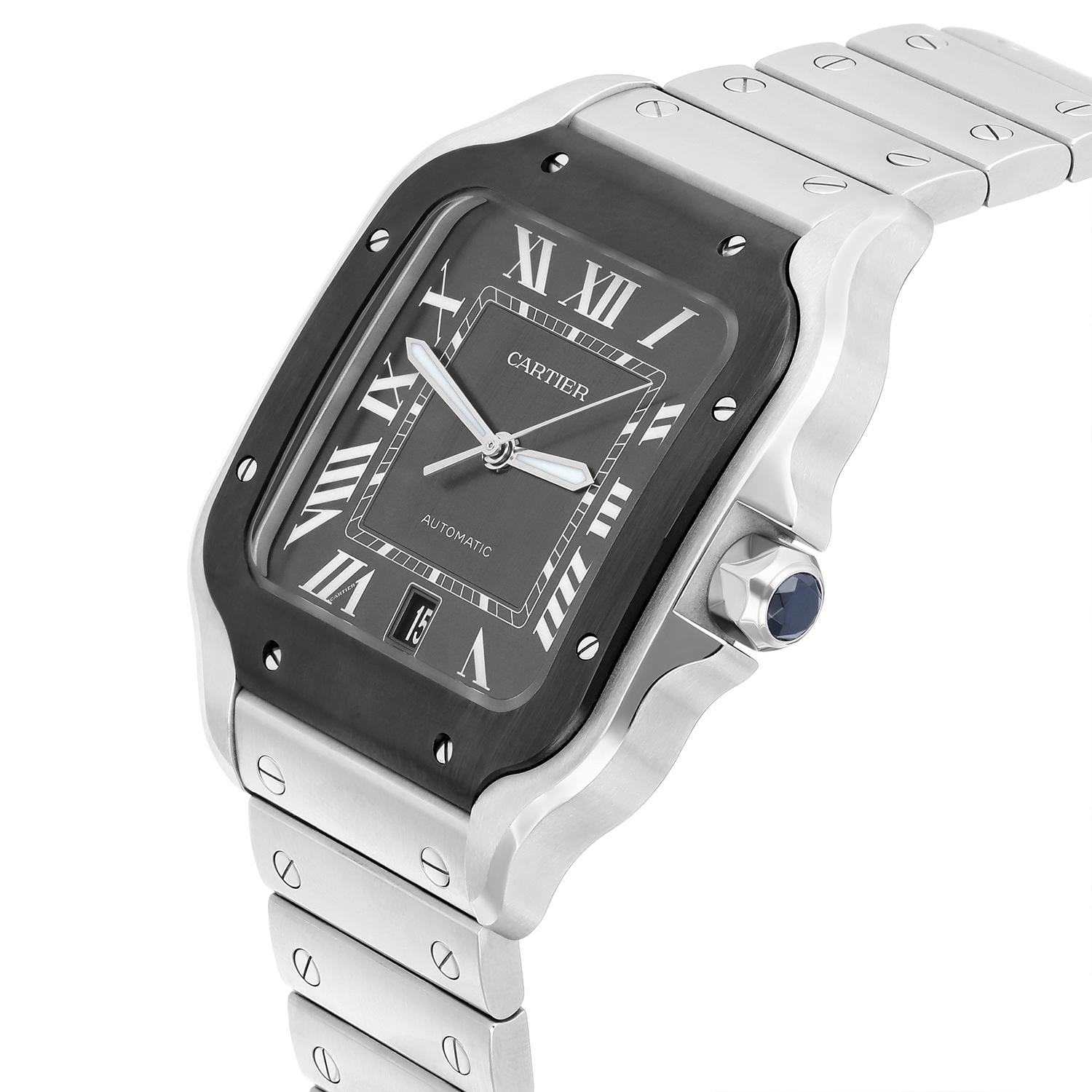 Cartier Santos de Cartier Automatic Steel Grey Dial Mens Bracelet Watch WSSA0037 1