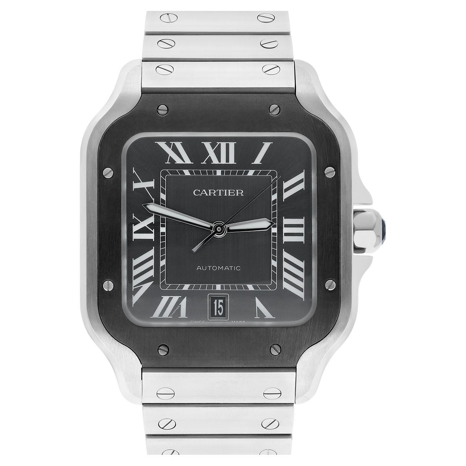 Cartier Santos de Cartier Automatic Steel Grey Dial Mens Bracelet Watch WSSA0037