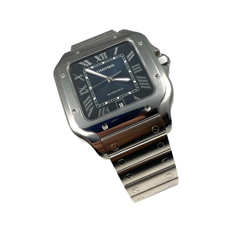 Cartier Santos De Cartier Blaues Zifferblatt Herrenuhr Ref. WSSA0030 bei 1stDibs