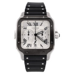 Montre chronographe automatique Cartier Santos de Cartier en acier inoxydable et caoutchouc