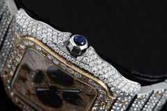 Cartier Santos De Cartier Chronograph Two Tone Custom Diamond Watch W2SA0008