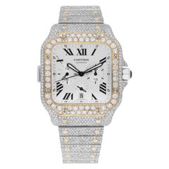 Cartier Santos De Cartier Chronograph Two Tone Custom Diamond Watch W2SA0008