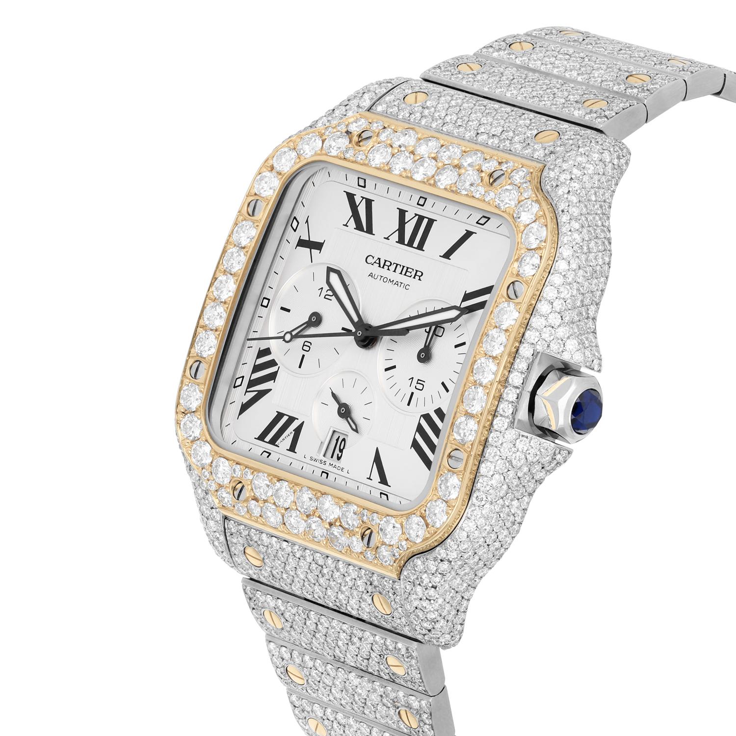 two-tone cartier watch with diamonds