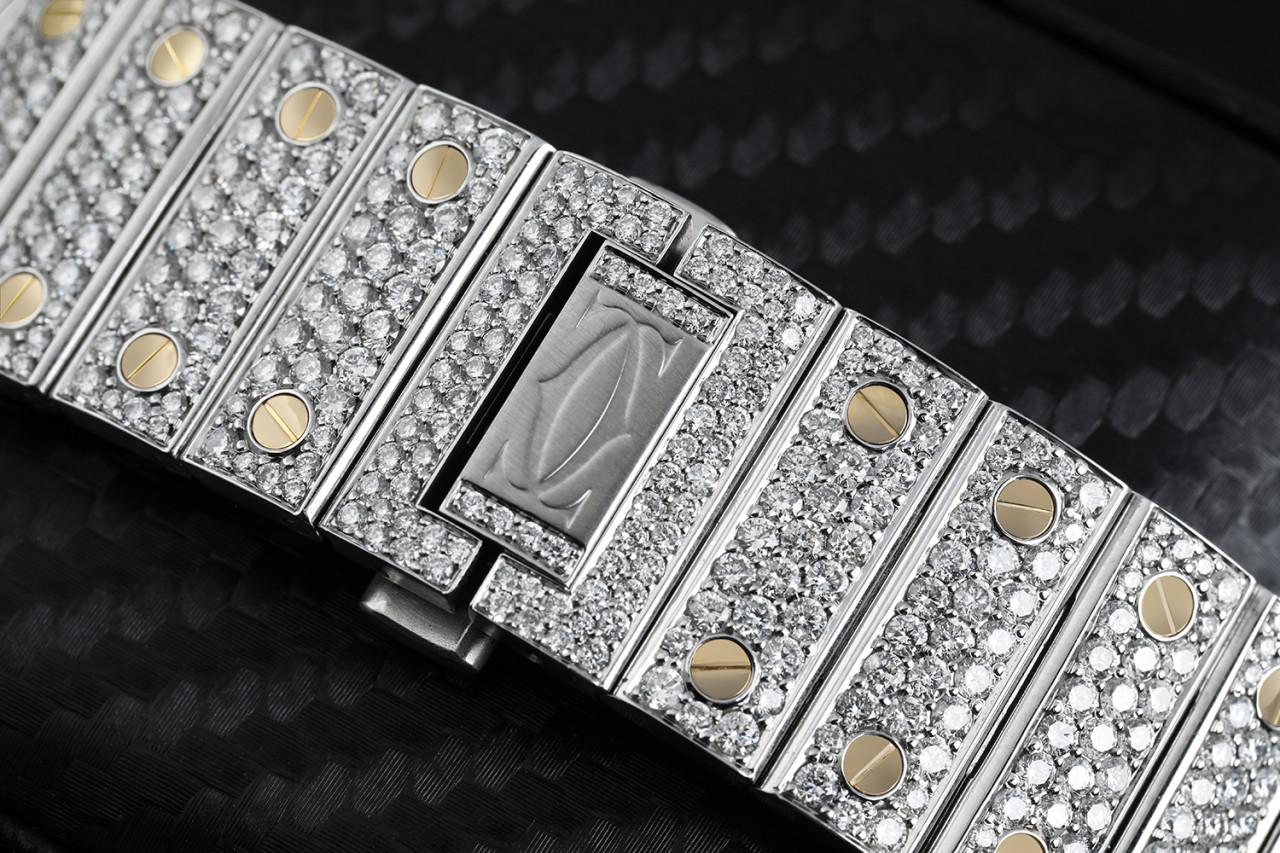 Cartier Santos De Cartier Montre chronographe bicolore personnalisée avec diamants W2SA0008 Pour hommes en vente